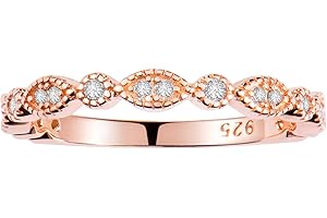 espere Milgrain Marquise & Round Cubic Zirconia Half Eternity Ring Stacking Infinity Wedding Band Sterling Silver 925 Size 3.5-10.5 3 Colors Available Half