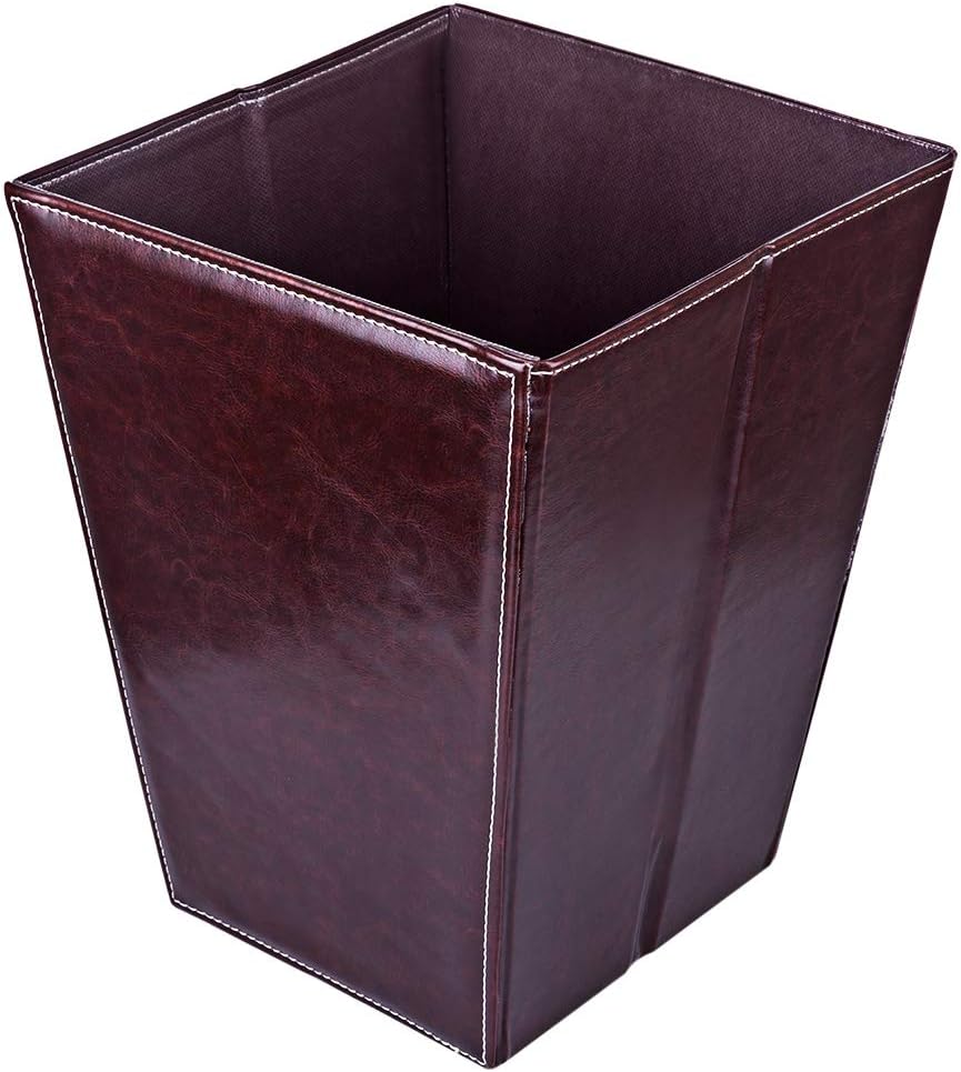 LVPY Waste Bin, 12L Foldable Waterproof Square Leather Wastebasket Paper Dustbin without Lid Office/Room - Coffee