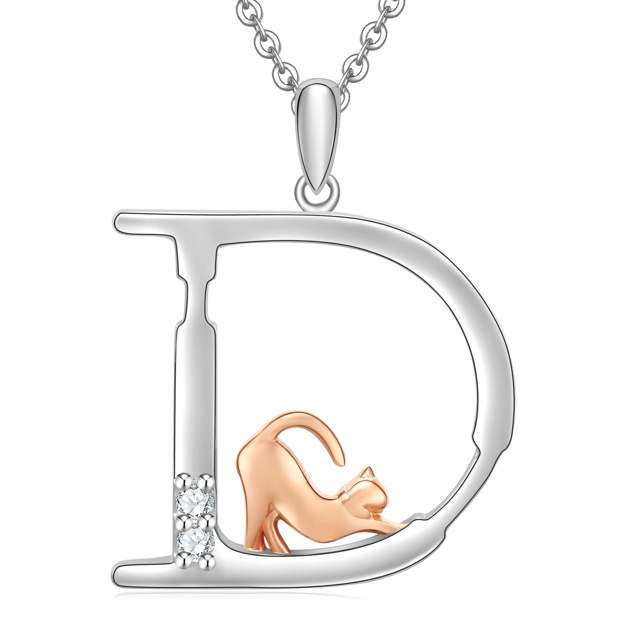 Initial Necklace for Women 925 Sterling Silver Cat kitten Letter Pendant Gift for Women