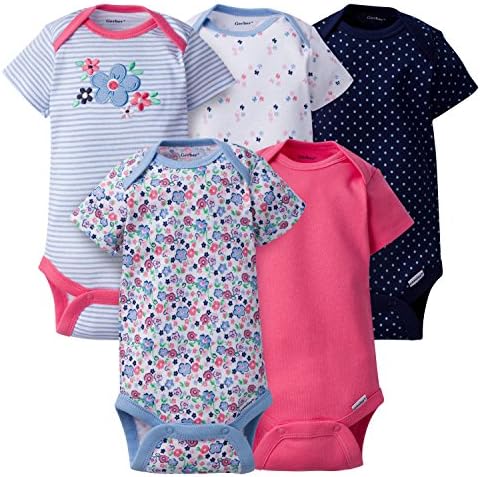 Gerber Clothing Baby Girls 5 Pack Variety Onesies Undershirt Bodysuits, Flowers, 18 Months