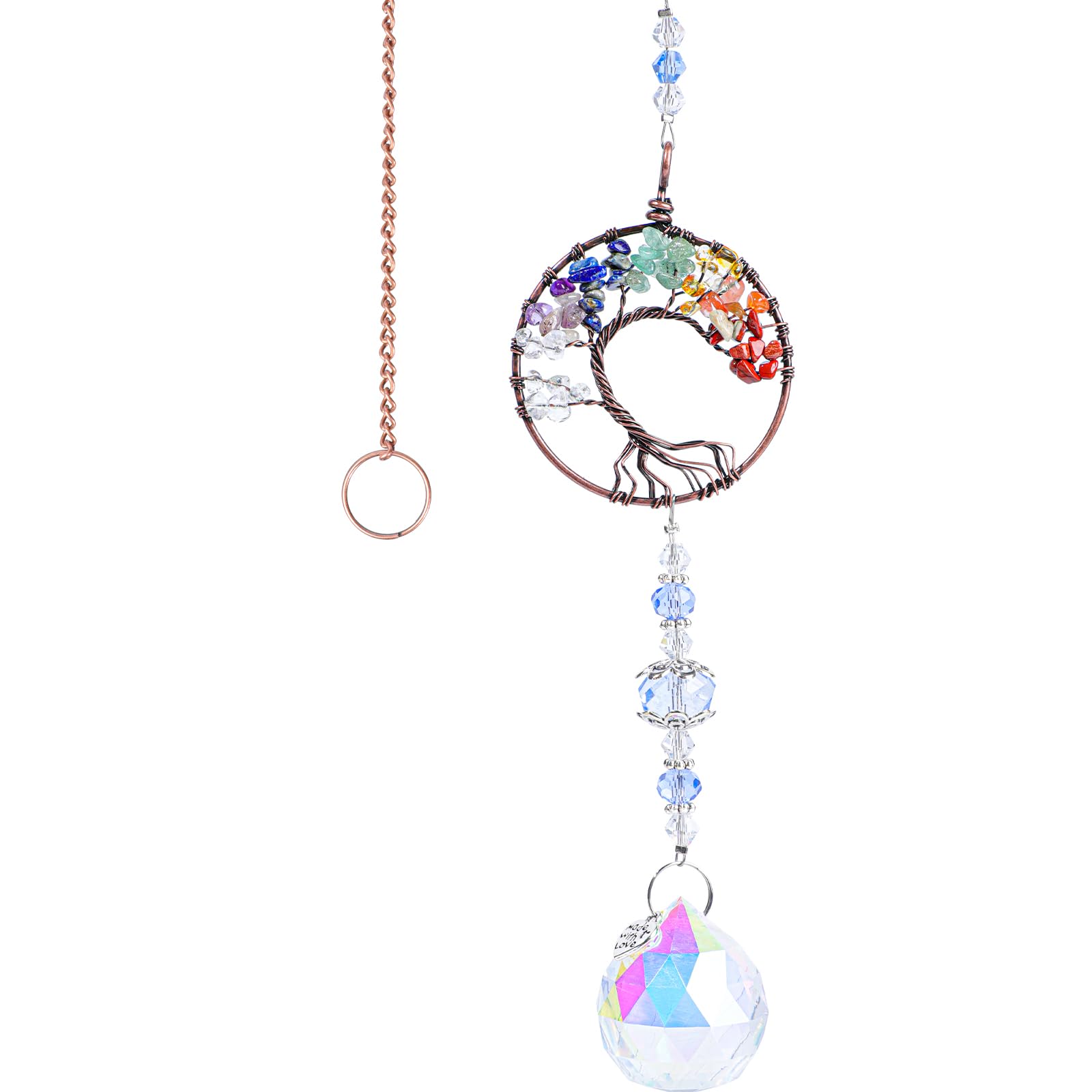 Risipu Crystal Gifts for Women, Natural Healing Crystals, Handmade Tree of Life, Positive Energy Sun Catchers for Windows, Chakra Gifts for Women (1, Tree of Life)