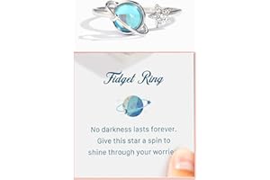 TAOQIAO Adjustable Planet Anxiety Rings for Daughter Fidget Ring for Anxiety Relief Moon Star Spinner Ring Stress Relief Spinning Rings for Teen Girls Jewelry Birthday Gift for Women with a Gift Card