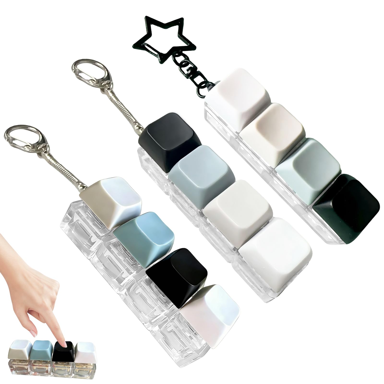 3-Pack Keyboard Fidget Toy, 4-Button Fidget Keyboard Keychain, Fidget Keychain, Portable Fidget Relief Fidget Toys for Adults & Kids, Fidget Clicker for Anxiety Relief, Clicky Fidget Toy (Blacktone)
