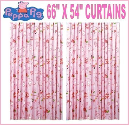 Peppa Pig Pink Bed Time Tab Top Ready Made Curtains Set 66 X 54