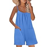 Nfsion Womens Casual Sleeveless Romper Loose Spaghetti Strap Shorts Overalls Jumpsuit with Pockets Summer Clothes