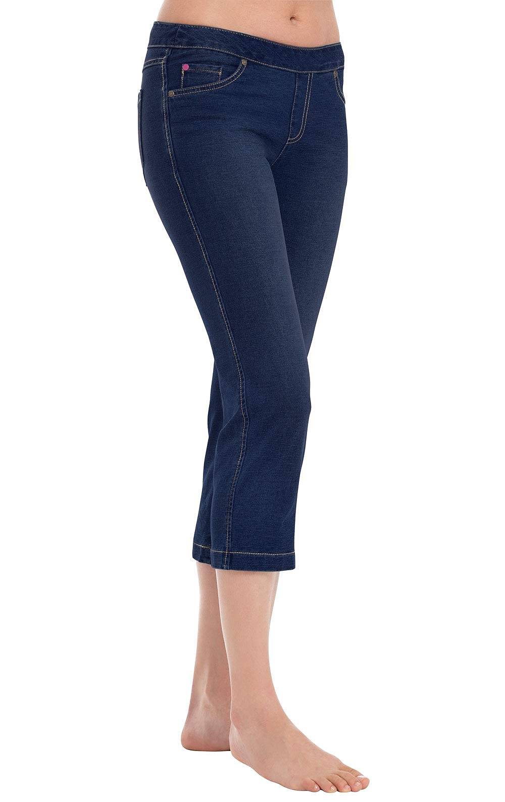 PajamaJeans Women’s Capri Pants for Summer – Pedal Pushers Pull-on Capris – Casual Shorts Knickers Skimmers, Indigo Blue, MD