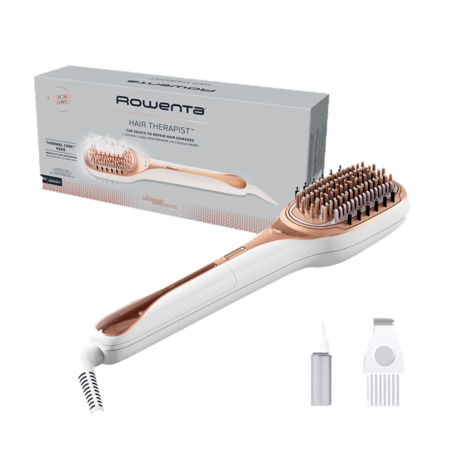 Rowenta Hair Therapist, Spazzola per la cura dei Capelli, Ripara e Rinforza i Capelli Danneggiati, Rende i Capelli Sani e Luminosi, Risultati Immediati, Spazzola a Vapore, Bianco, CF9920