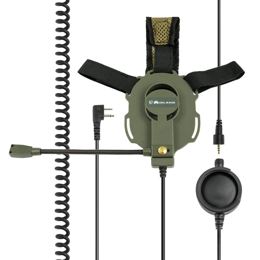 Midland - Bow-M Evo Military Headsets with Microphone C1046.02, Detachable Microphone Boom Arm, 180 Degree Rotation, Dual Listening System, Direct In-Ear Listening, with Push-To-Talk Button