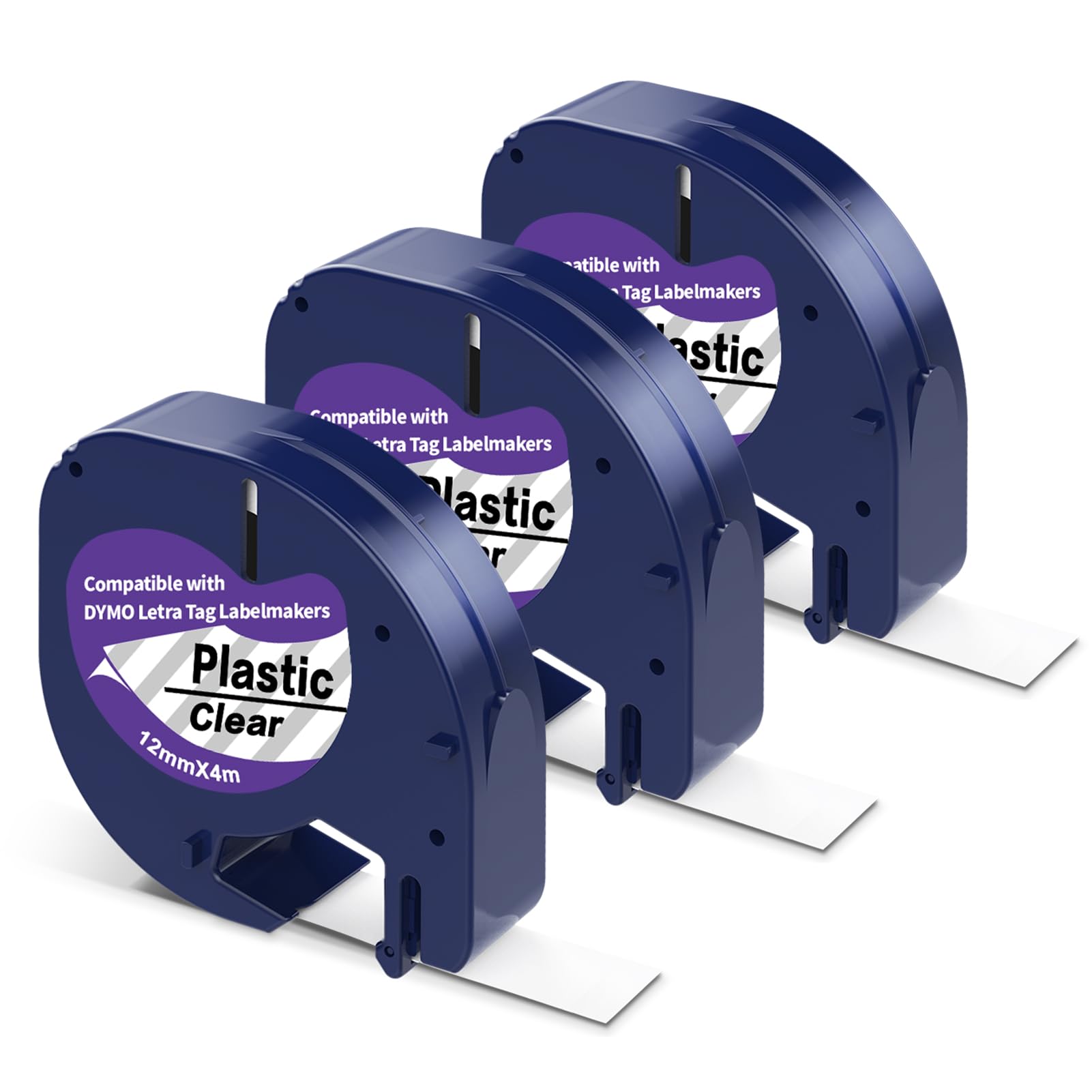 PROFICETIK 12267 Label Tape Compatible with Dymo Letratag Refills Plastic Black on Clear, 12mm x 4m, Compatible with Dymo Label Tape Printer LT-110T LT-100H LT-100T QX50 XR XM, 3-Pack