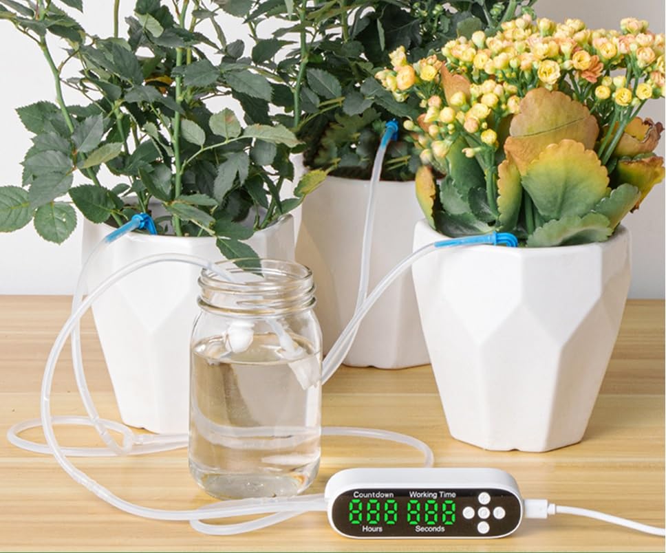 Kavolet Self Watering Automatic Watering System, DIY Drip Irrigation Kit, Automatic Watering Kit, with Countdown Timer and LED Display, Programmable, USB Fee for Indoor Potted Plants