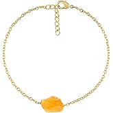 GEMSYMPHONY Raw Gemstone Bracelet for Women Handmade 14k Gold Plated Natural Crystal Jewelry Hypoallergenic Minimal Dainty Birthstone Bracelet Gift