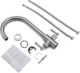 Hapilife Brushed Nickel Kitchen Tap Twin Lever Monobloc Swivel Spout view 8