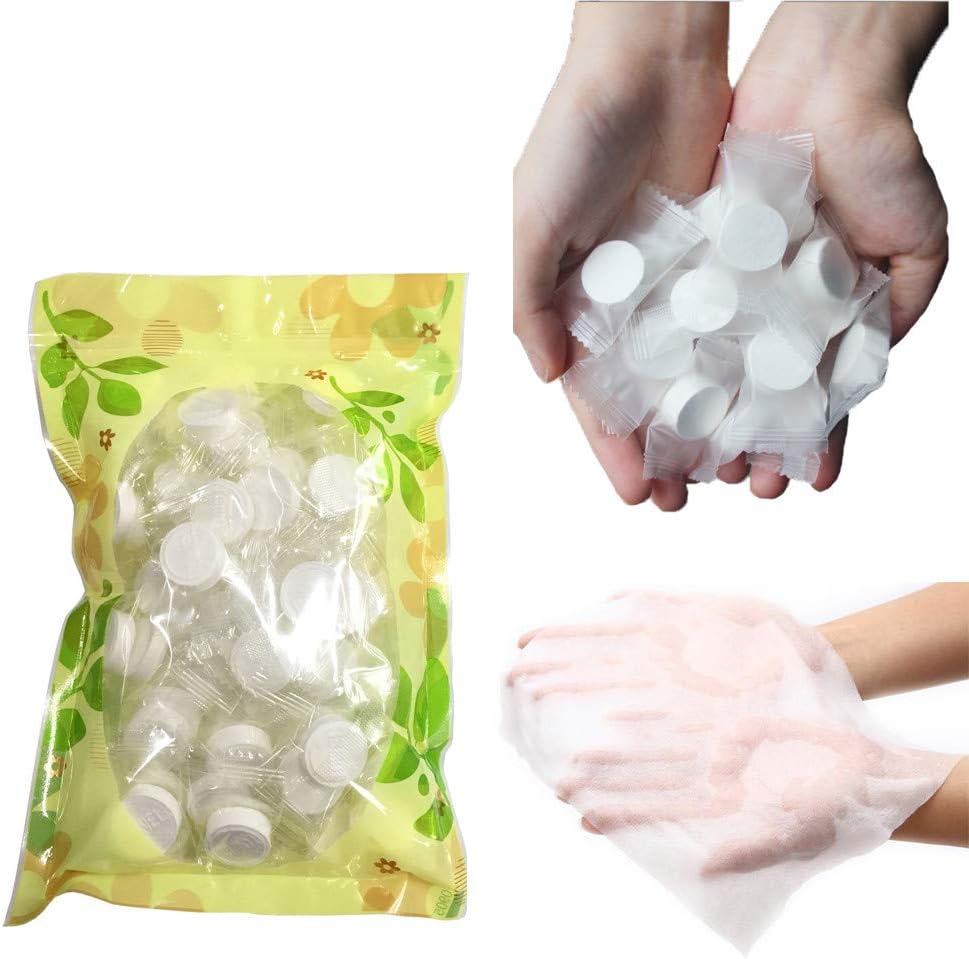 YUMMAYEE 50pcs Portable Mini Rayon Disposable Compressed Towel Camping Wipe Coin Tissue Toliet Paper Towel for Travel/Home/Outdoor Activities