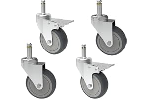 HYEJDRV 2-Inch Swivel Stem Caster Wheels 4 Pack, Heavy Duty 7/16-Inch Stem Diameter Rubber Wheels, 125-lb Load Capacity per Caster(Swivel and 2 Dual-Locking Brakes)