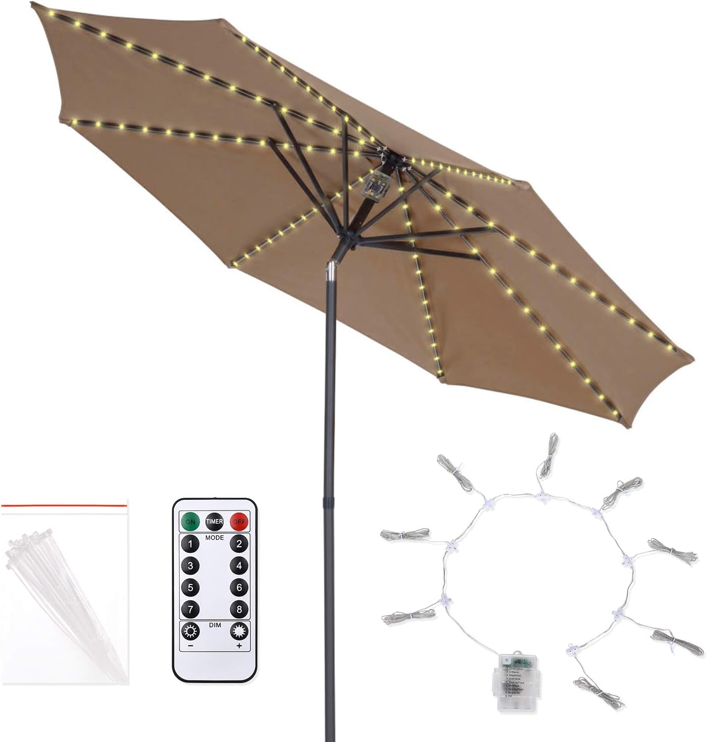Dzdy Patio Umbrella Light 8 Mode 104 Led String Lights 3aa Battery Operated Waterproof Outdoor Umbrella Pole Light For 7 10inches Patio Umbrellas Camping Tent Warm White Amazon Com