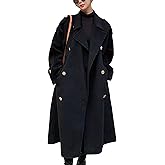 chouyatou Women's Winter Double Breasted Midi Long Wool Pea Coat Notch Lapel Winter Trench Coat