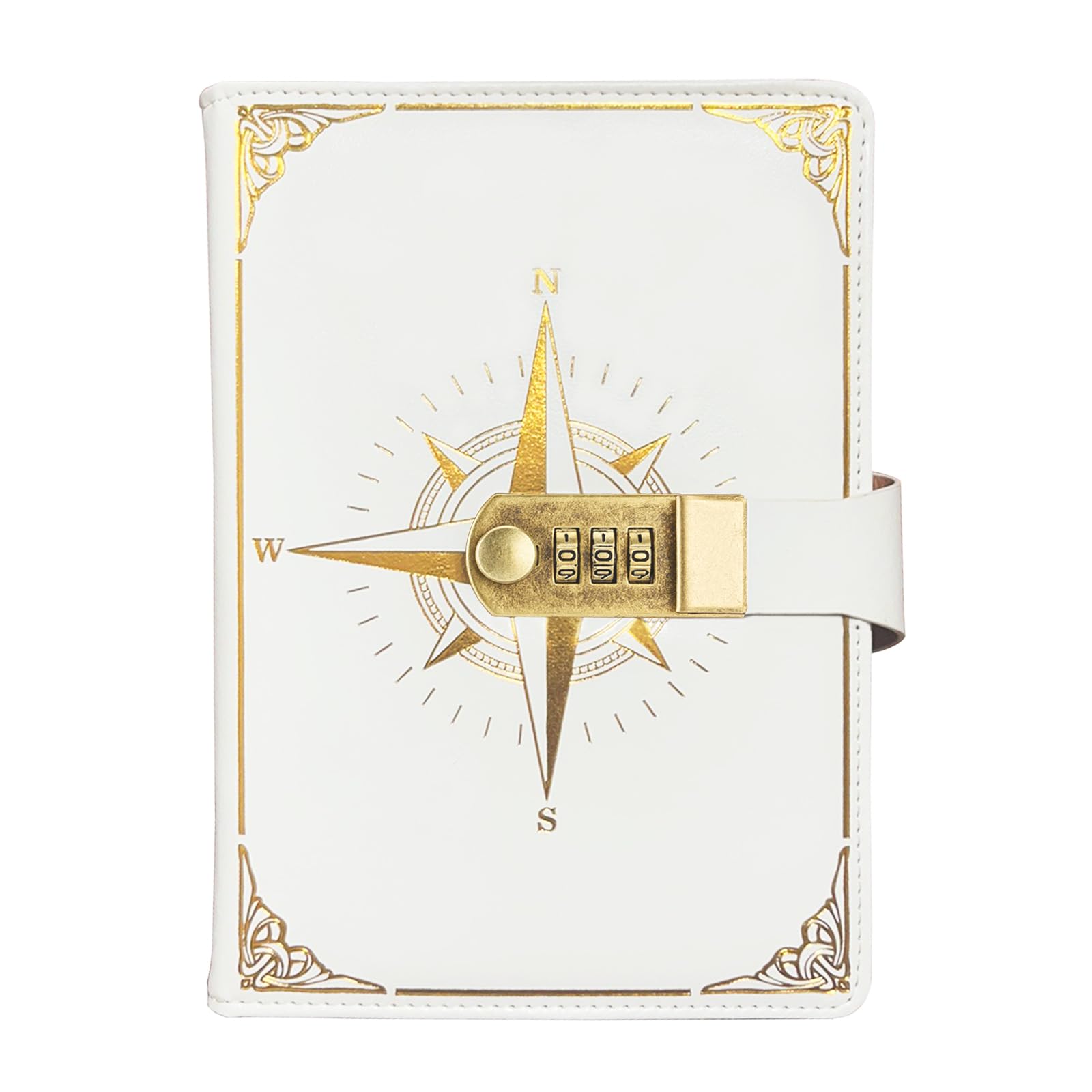 NectaRoy Vintage Travel Journal, A5 Lockable Diary(Compass Pattern), Notebook with Lock/Pen Holder/Card Slots, Office School Supplies Student Stationery, Size 8.6"x5.9" — image 1