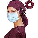 Large Satin Lined Scrub Cap for Women Long Hair Nurse Head Cap Surgical Bonnet 4 Buttons