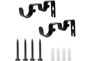 2pcs Double Curtain Rod Bracket, Heavy Duty Curtain Rod Hooks for Wall Mount Metal Holder for Home Office Living Room Bedroom