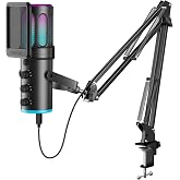 PUPGSIS Gaming Microphone for PC, USB Condenser Mic for Phone/Mac and PS4/5 | Noise Reduction,Reverb,One Tap Mute,Volume Control,RGB light,Suitable For Streaming/Podcasting/Recording