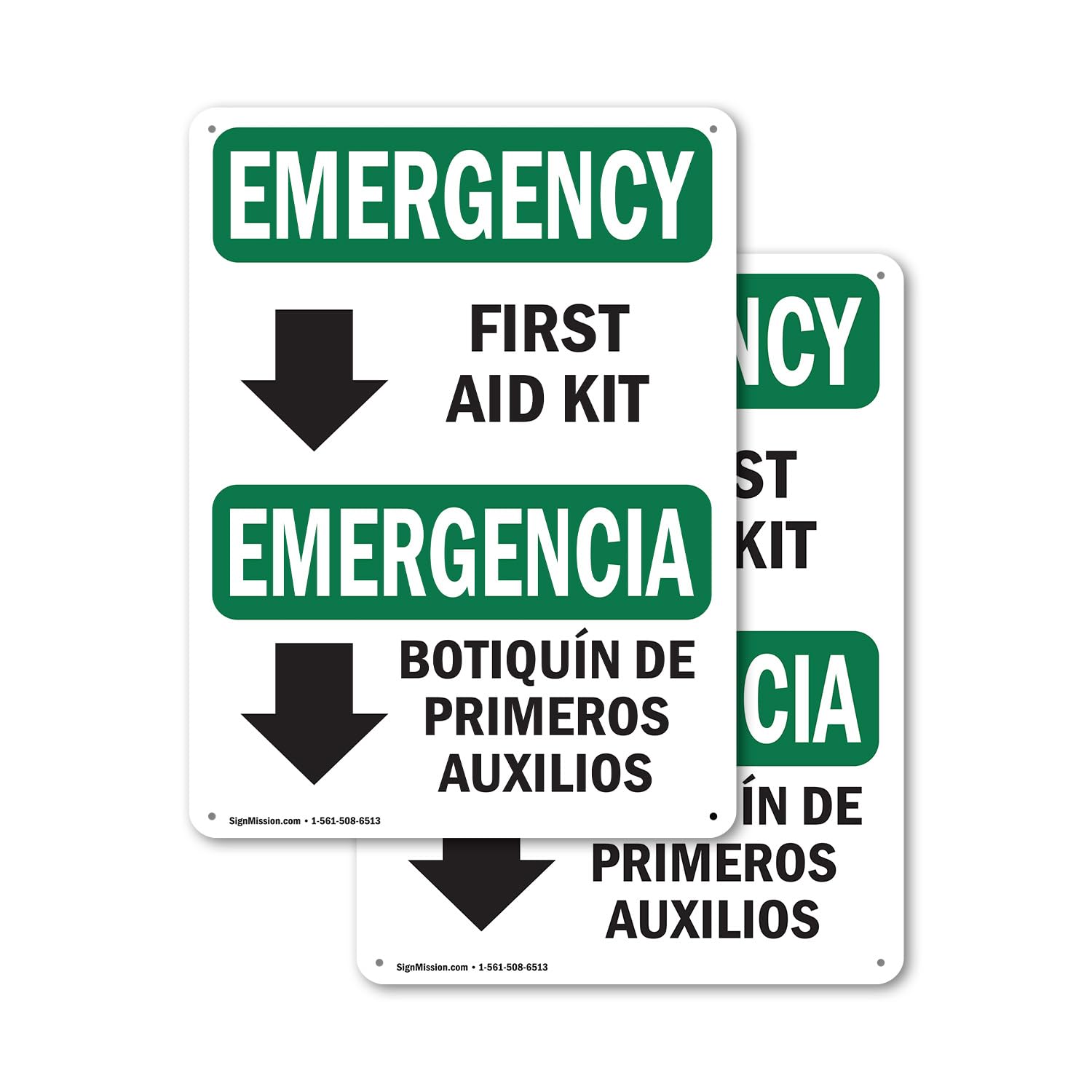 Photo 1 of (2 Pack) First Aid Kit Bilingual OSHA Emergency Sign 10 Inch X 14 Inch Plastic Sign, Weather Resistant, UV Protected for Workplace, Business, and Construction Site, Made in the USA