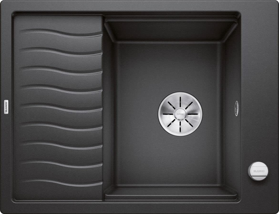 BLANCO Elon 45 S | SILGRANIT Sink in Anthracite | Installation Type: Inset Installation from Above | Reversible | for 45 cm Wide Base cabinets | Large Bowl | Easy-Care Surface | [65x50x20.2 cm]