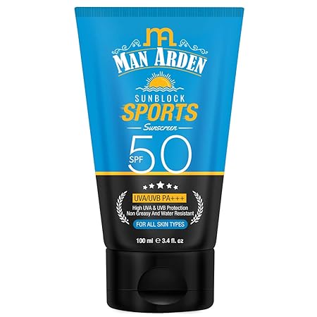 Man Arden Sunblock Sport Sunscreen SPF 50, Non Greasy & Water Resistant, 100ml - UVA & UVB Protection