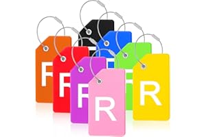 SWEETUDE 8 Pcs Initial Letter A-Z Luggage Tags Silicone Suitcase Instrument Tag with Name Card and Stainless Steel Loop(Letter R,Colorful)