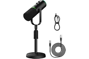 PUPGSIS USB/XLR Dynamic Microphone, 24Bit/96kHz Studio Recording, Gaming Mic with RGB, Mute, Noise Cancellation & Headphone J