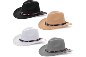 Foaincore 4 Pcs Cowboy Unisex Western Hat American Faux Fur Felt Hats Outback Wide Brim Travel Cap for Men Women Halloween