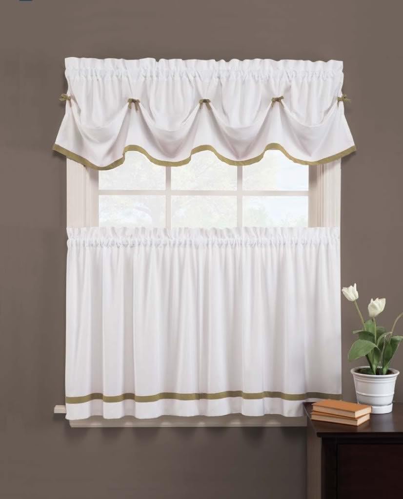 Saturday Knight Limited Kate Curtain Set - Valance: 58" x 13" + Tier Pair: 57" x 36" - (Sage)
