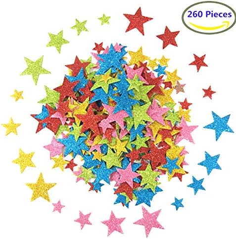 Foam Glitter Stickers Self Adhesive, Stars Shapes for Kid's Arts Craft Supplies Greeting Cards Home Decoration (260 Pieces)