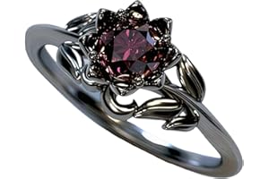 BLINGNOOK Cubic Zirconia Rings For Women, Gothic Ring Black Flower Crystal Stackable Trendy Floral Eternity Travel Engagement Statement Wedding Birthday Jewelry Gift