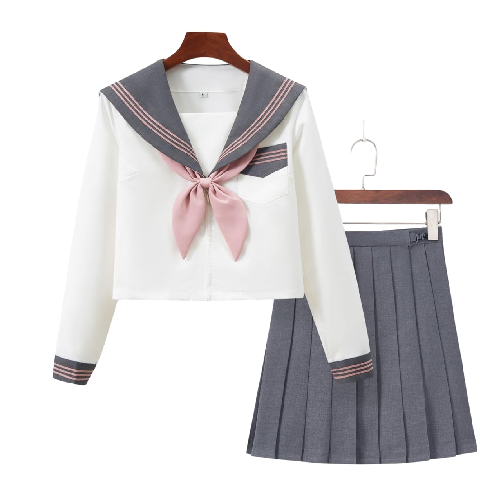 [TUAHOUS] セーラー服 コスプレ衣装 本格制服 長袖 蝶結び セットグレイッシュピンク三本 関東襟 前開き プリーツスカート かわいい 女性 学生服 スカート スクールスカート JK スカ―ト 學院風 イギリス風 中学生 かわいい 学園祭 文化祭 仮装 [並行輸入品] の商品画像