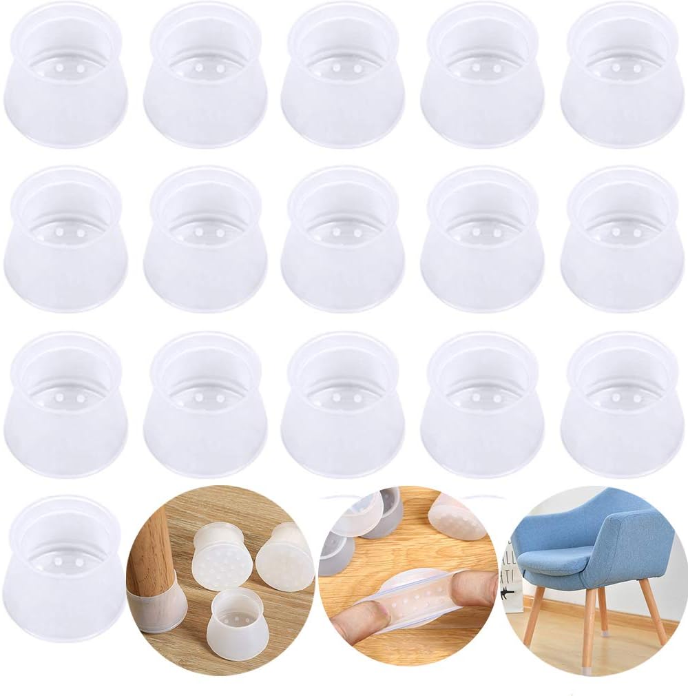 Furniture Silicon Protection Cover- for Round & Square Chair Leg Caps - Silicone Chair Leg Floor Protectors, Prevents Scratches and Noise Without Leaving Marks(16 Pcs Transparent)