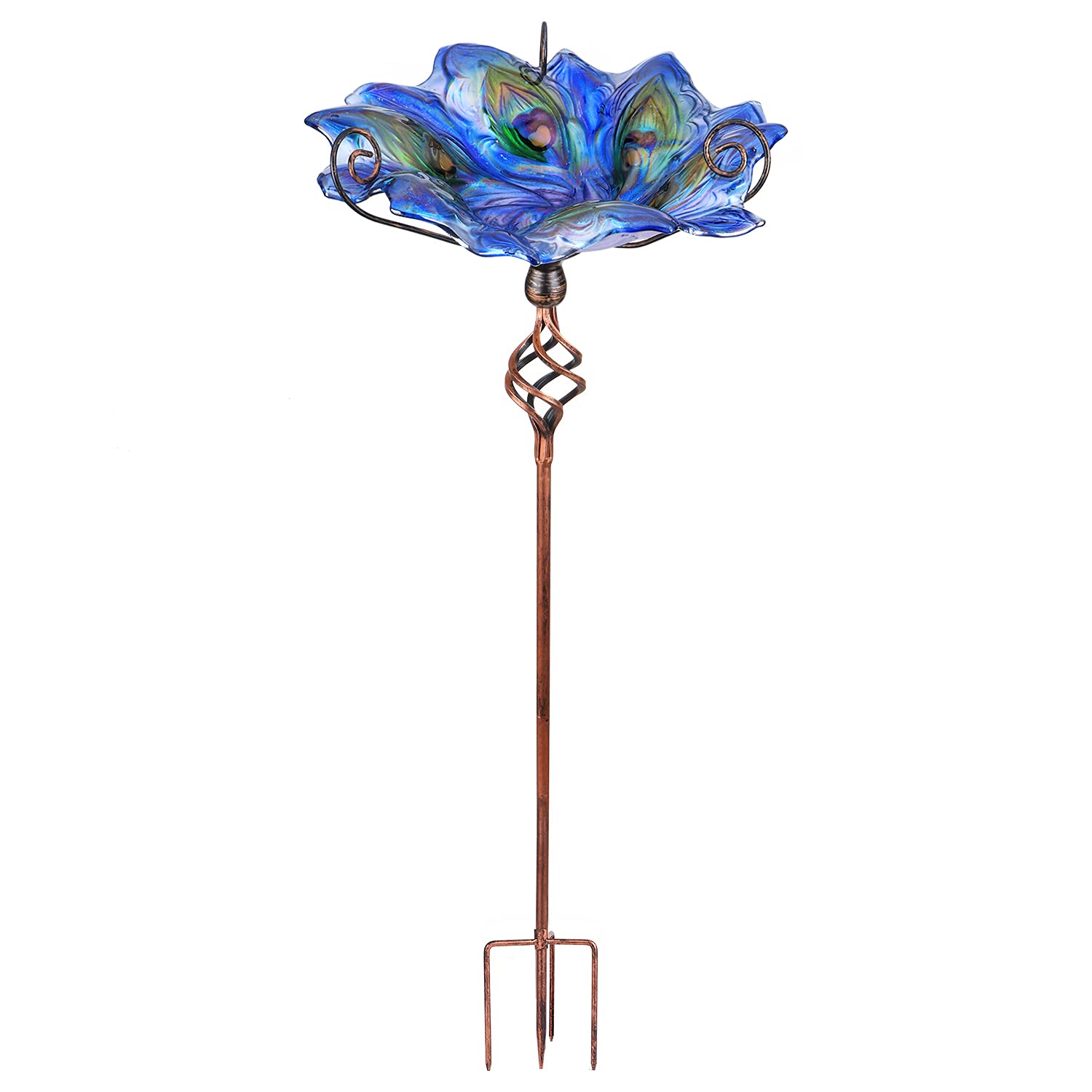 VCUTEKA Glass Bird Bath Outdoor BirdBath Bird Feeder with Metal Stake Garden Decor