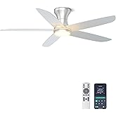 Ohniyou 46'' Ceiling Fan with Lights, Low Profile Ceiling Fans Remote/APP Control - Dimmable, Silent DC Motor, Modern Ceiling Fan for Bedroom Living Room, Silver