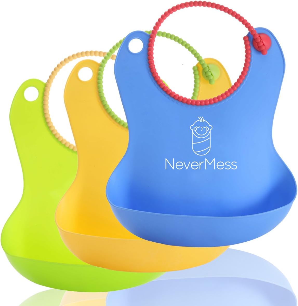 Closeout Baby Bibs - Blue Yellow Green - 3 Pack Soft Plastic Boy Girl Toddler Waterproof Cute