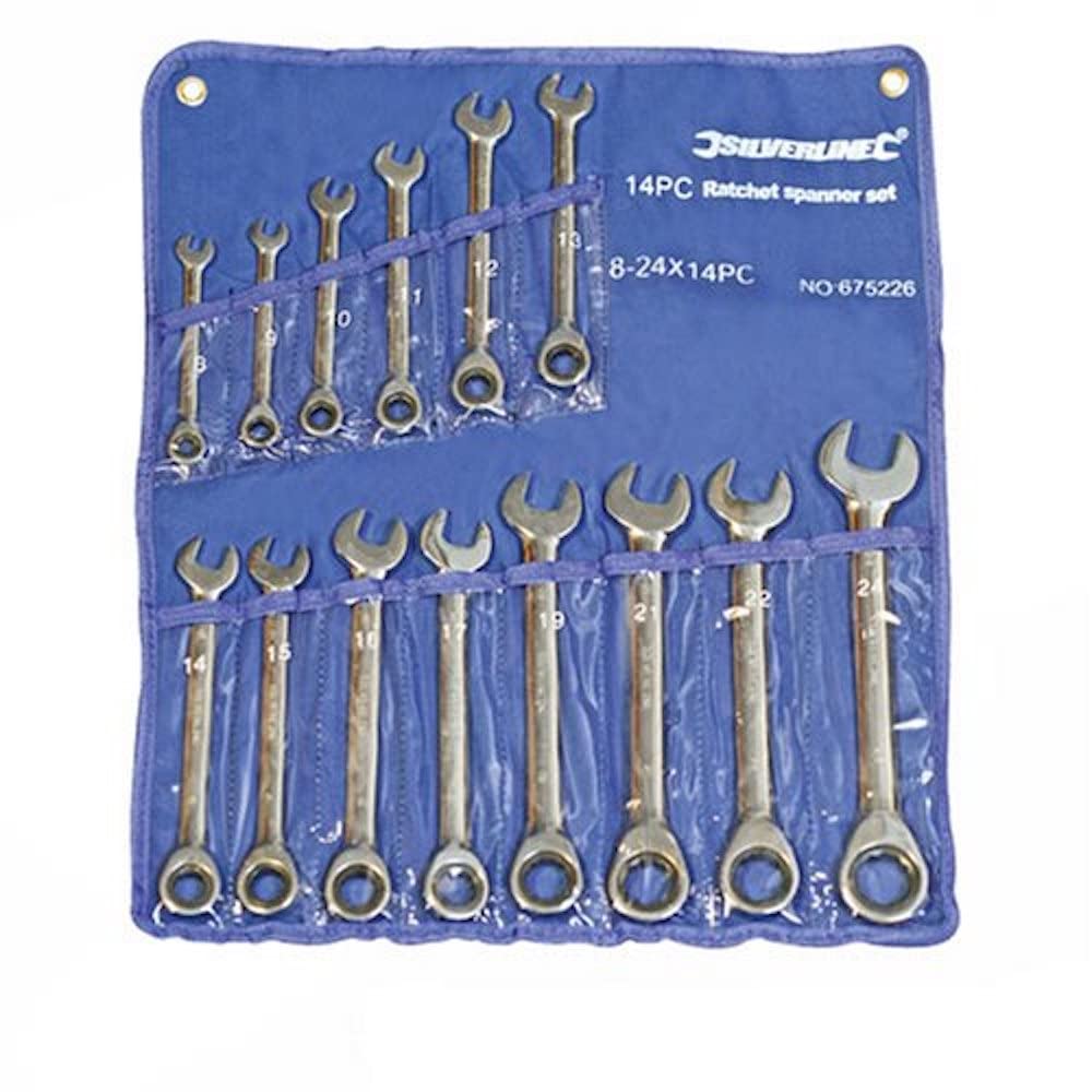 Silverline 675226 Fixed Head Ratchet Spanner Set 14pce 8 - 24 mm