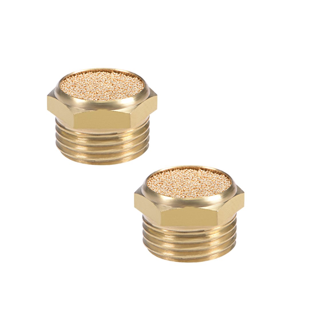 sourcingmap 1/2 PT Sintered Bronze Exhaust Muffler with Brass Body Flat 2pcs