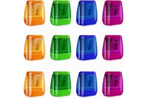 YUNTOP 12 Pcs Manual Pencil Sharpener for School Office Home Pencil Sharpeners for Kids with Lid Colored Compact Dual Holes Portable Handheld Plastic Pencil Sharpener for Adults Students Class Home Office