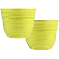 Garden Elements Indoor/Outdoor Glazed Brushed Happy Plastic Planter, Large, Bright Yellow, 15" (Pack of 2)