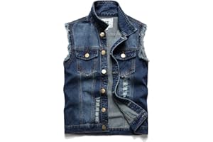 Ginsiom Men's Denim Vest,Sleeveless Jacket Slim Fit Vintage Casual Ripped Summer Jean Vest for Men