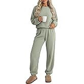 Sweetyweee 2 Piece Women's Fuzzy Pajamas Sets Long Sleeve Crop Top Fleece Pullover Casual Fluffy Pants Loungewear Sleepwear