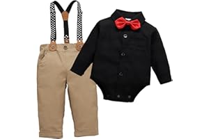 HeMarIsle Baby Toddler Boy Formal Gentleman Suits,Dress Short Shirt With Bowtie+Suspender Pants Dressy Outfit