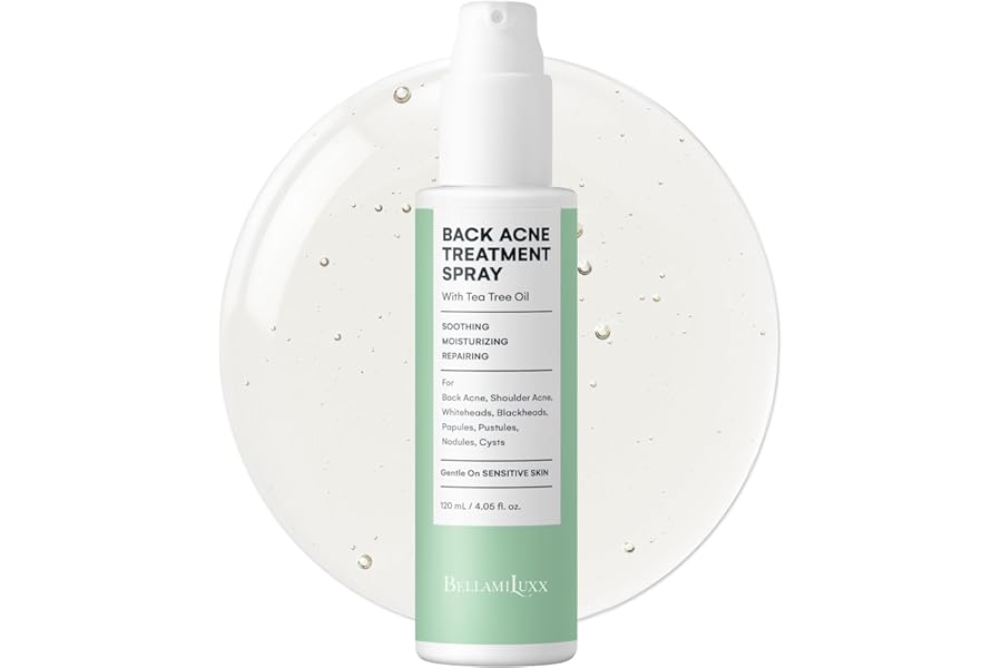 BellamiLuxx Back & Body Acne Spray Treatment: 2% Salicylic Acid & Tea Tree Oil Bacne Spray for Clear, Soothe & Moisturize – Effective for Men, Women, Teens with Back, Chest, Shoulder, Arm Acne