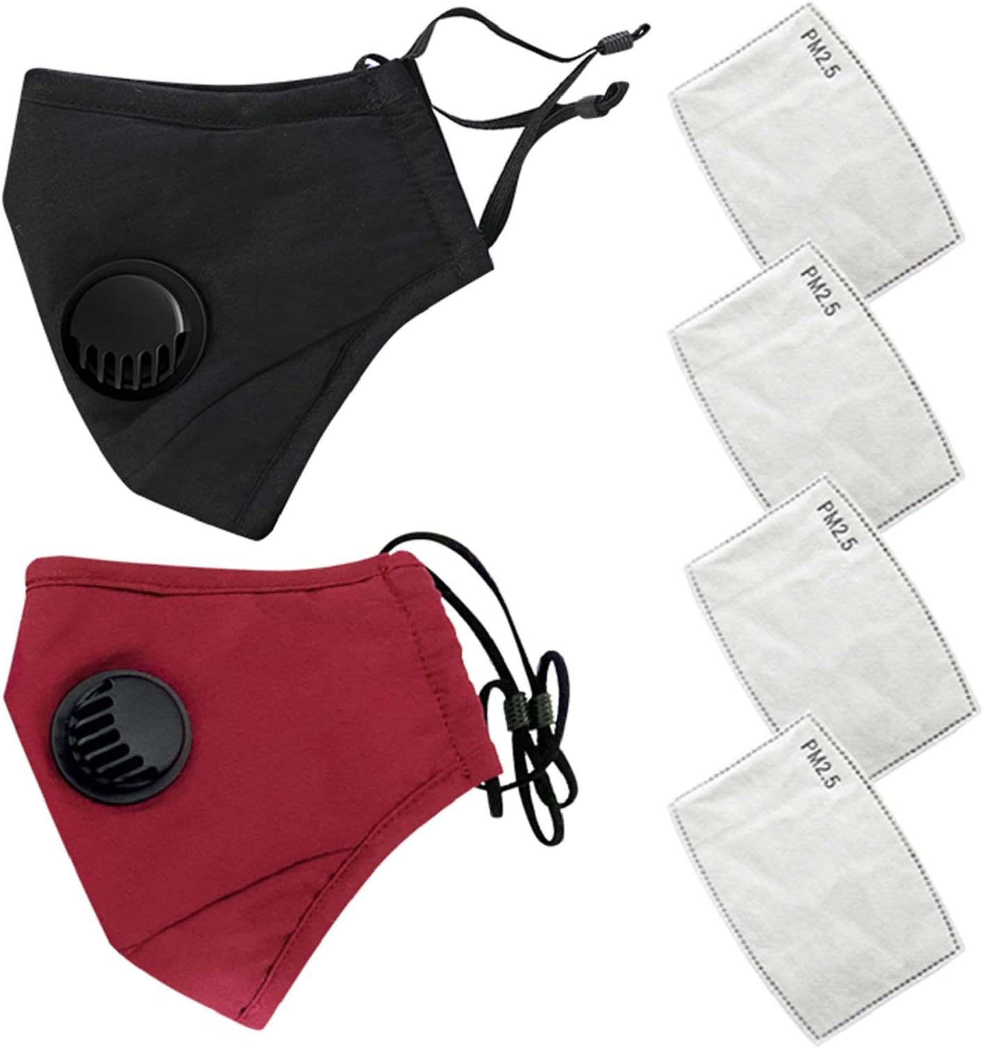 YUSONGIRL 2 Pack Outdoor Face Protective with Breathing,4 Pcs Activated Carbon Pm 2.5 Tablets Fashionable Anti-Smog Washable Reusable Mouth Protection from Dust Pollen Pet Dander (Black+RED)