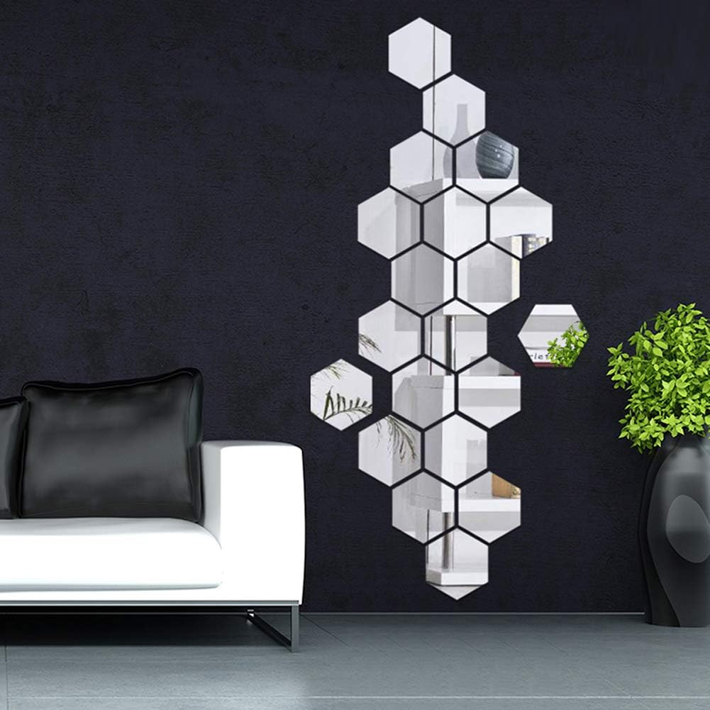 XCMY 24 Pcs Mirror Hexagon Wall Stickers,DIY