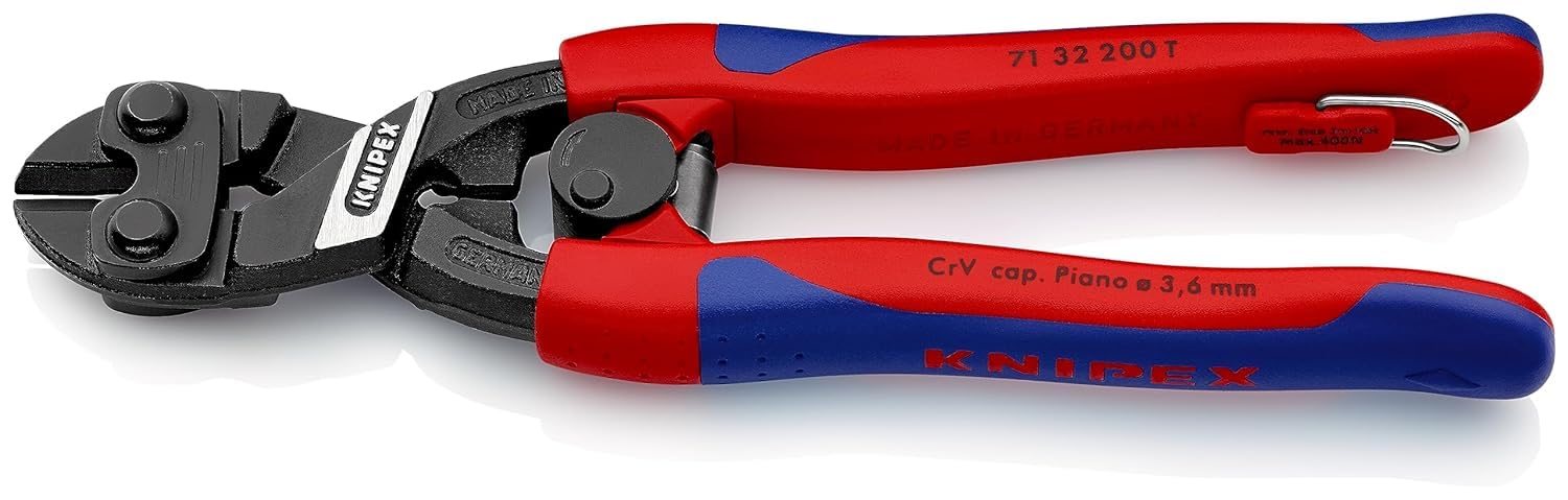 KNIPEX Cobolt Compact Bolt Cutter in Blister with Slim Multi-Component Grips, with Integrated Tether Attachment, 71 32 200 T BK