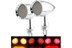 TSUNG 2PCS Motorcycle Rear Turn Signals LED Bullet Blinkers Tail Light Small Universal for Cruiser Chopper Bobber Cafe Racer Street Bike (SMD-Chrome-Red&Amber)